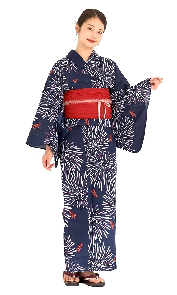 衿秀 浴衣 日本製 綿麻浴衣　半幅兵児帯セット 花夏衣浴衣　仕立て上がり浴衣 Amazon | [asaka] 綿麻仕立て上がり浴衣＋しわ兵児帯 2点セット